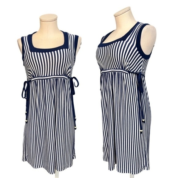 ELLA MOSS white and navy striped summer sleeveless dress - Picture 1 of 11